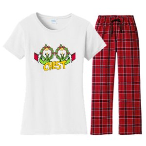 Christmas Chest Grinchmas Holiday Season Funny Boobs Women's Flannel Pajama Set