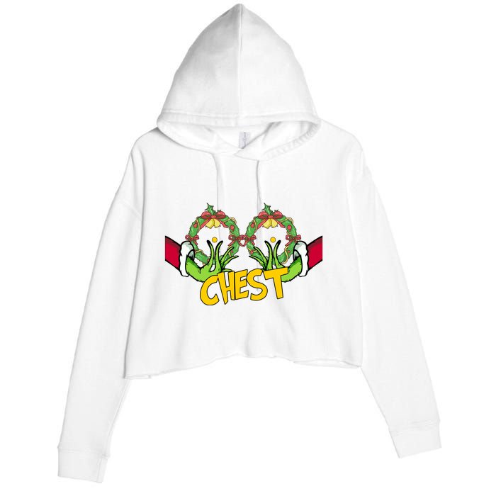 Christmas Chest Grinchmas Holiday Season Funny Boobs Crop Fleece Hoodie