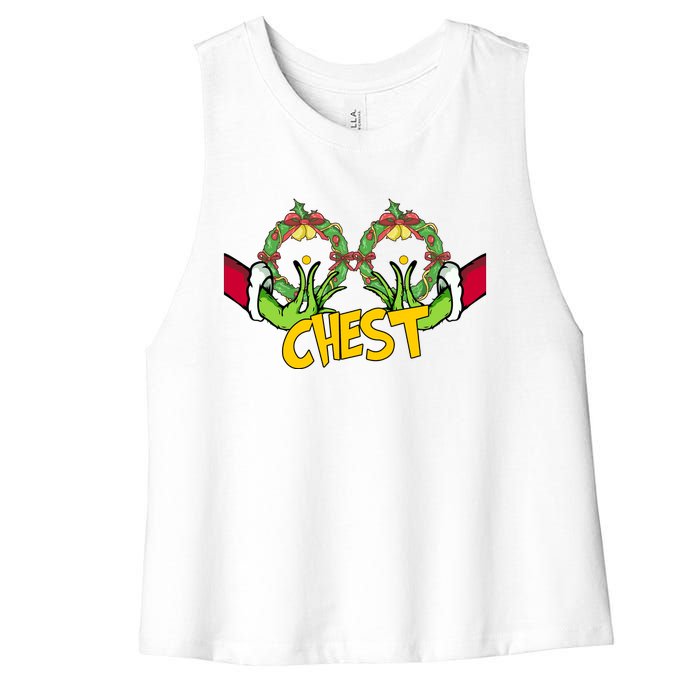 Christmas Chest Grinchmas Holiday Season Funny Boobs Women's Racerback Cropped Tank