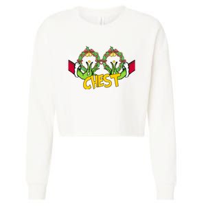 Christmas Chest Grinchmas Holiday Season Funny Boobs Cropped Pullover Crew