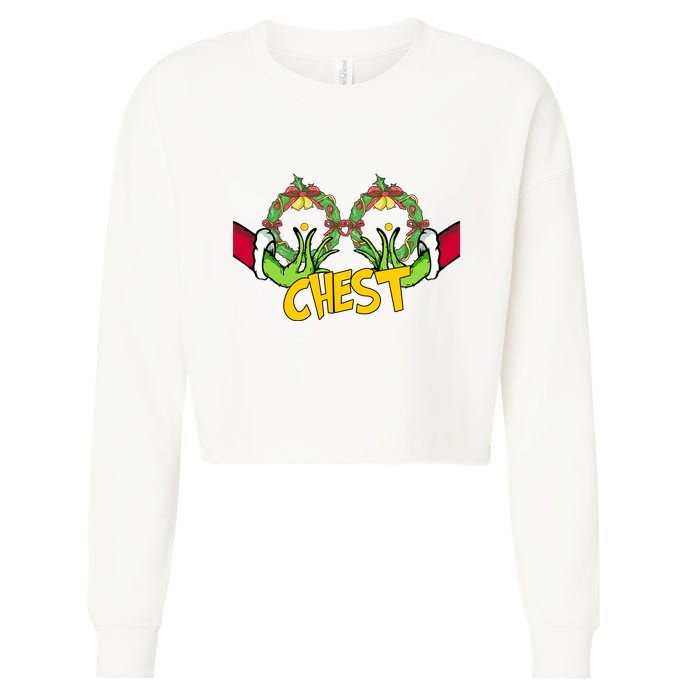 Christmas Chest Grinchmas Holiday Season Funny Boobs Cropped Pullover Crew