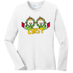 Christmas Chest Grinchmas Holiday Season Funny Boobs Ladies Long Sleeve Shirt