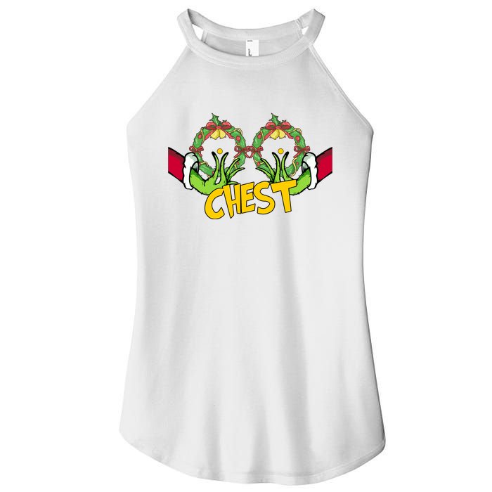 Christmas Chest Grinchmas Holiday Season Funny Boobs Women's Perfect Tri Rocker Tank