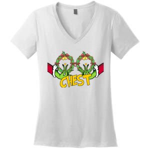 Christmas Chest Grinchmas Holiday Season Funny Boobs Women's V-Neck T-Shirt