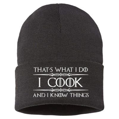 Chef & Cook Gifts I Cook & I Know Things Funny Cooking TShirt Sustainable Knit Beanie