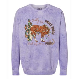 Cow Christmas Giddy Up Jingle Horse Pick Up Your Feet Gift Colorblast Crewneck Sweatshirt