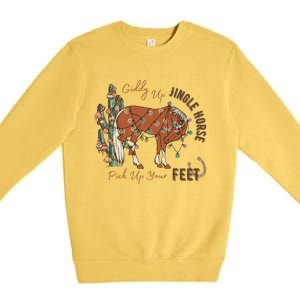 Cow Christmas Giddy Up Jingle Horse Pick Up Your Feet Gift Premium Crewneck Sweatshirt