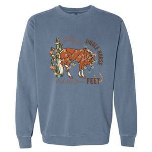 Cow Christmas Giddy Up Jingle Horse Pick Up Your Feet Gift Garment-Dyed Sweatshirt