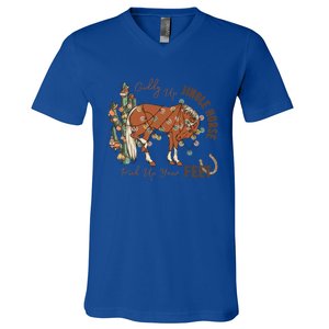 Cow Christmas Giddy Up Jingle Horse Pick Up Your Feet Gift V-Neck T-Shirt