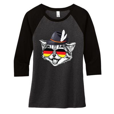 Cute Cat German Flag Oktoberfest Pride Germany Festival Women's Tri-Blend 3/4-Sleeve Raglan Shirt