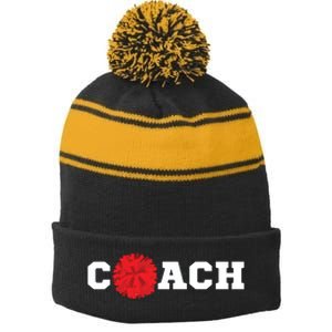 Cheer Coach Gift Cheerleading Cheerleader Red Pom Pom Squad Stripe Pom Pom Beanie