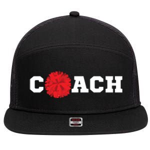 Cheer Coach Gift Cheerleading Cheerleader Red Pom Pom Squad 7 Panel Mesh Trucker Snapback Hat