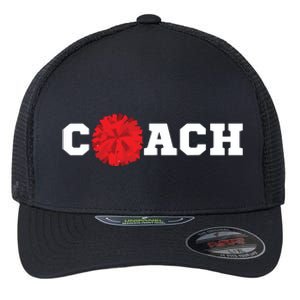 Cheer Coach Gift Cheerleading Cheerleader Red Pom Pom Squad Flexfit Unipanel Trucker Cap