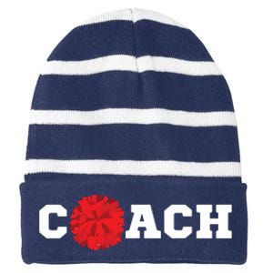 Cheer Coach Gift Cheerleading Cheerleader Red Pom Pom Squad Striped Beanie with Solid Band