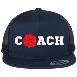 Cheer Coach Gift Cheerleading Cheerleader Red Pom Pom Squad Flat Bill Trucker Hat