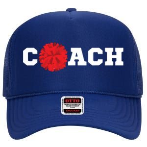 Cheer Coach Gift Cheerleading Cheerleader Red Pom Pom Squad High Crown Mesh Back Trucker Hat