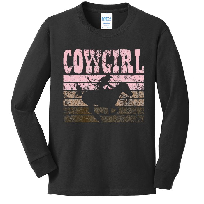 Cowgirl Cow Girl Horse Equestrian Brown Cowgirl Kids Long Sleeve Shirt