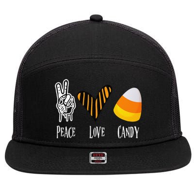 Candy Corn Gift Women Peace Love Fall Halloween 7 Panel Mesh Trucker Snapback Hat