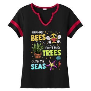 Climate Change Global Warming Earth Day Bees Trees Seas Gift Ladies Halftime Notch Neck Tee