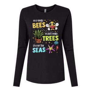 Climate Change Global Warming Earth Day Bees Trees Seas Gift Womens Cotton Relaxed Long Sleeve T-Shirt