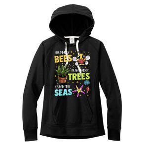 Climate Change Global Warming Earth Day Bees Trees Seas Gift Women's Fleece Hoodie