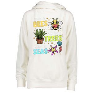 Climate Change Global Warming Earth Day Bees Trees Seas Gift Womens Funnel Neck Pullover Hood