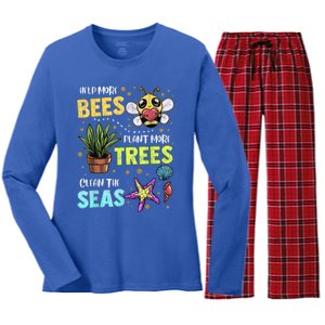 Climate Change Global Warming Earth Day Bees Trees Seas Gift Women's Long Sleeve Flannel Pajama Set 