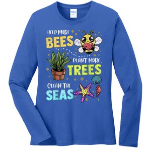 Climate Change Global Warming Earth Day Bees Trees Seas Gift Ladies Long Sleeve Shirt