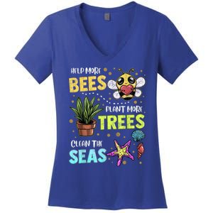 Climate Change Global Warming Earth Day Bees Trees Seas Gift Women's V-Neck T-Shirt