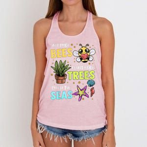 Climate Change Global Warming Earth Day Bees Trees Seas Gift Women's Knotted Racerback Tank