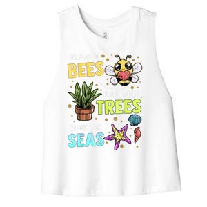 Climate Change Global Warming Earth Day Bees Trees Seas Gift Women's Racerback Cropped Tank