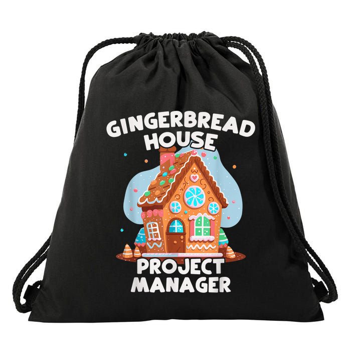 Cute Christmas Gingerbread House Project Manager Drawstring Bag