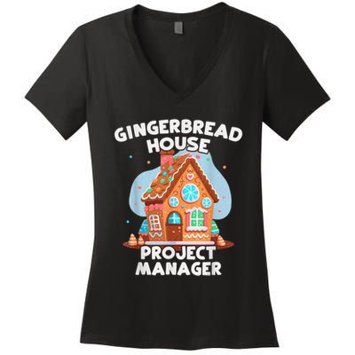 Cute Christmas Gingerbread House Project Manager Women's V-Neck T-Shirt