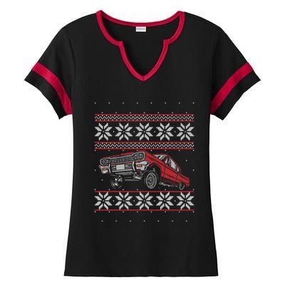 Classic Car Guys Matching Ugly Christmas Old Car Enthusiasts Ladies Halftime Notch Neck Tee