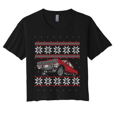 Classic Car Guys Matching Ugly Christmas Old Car Enthusiasts Women's Crop Top Tee