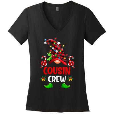 Cousin Crew Gnome Christmas Buffalo Plaid Family Matching Women's V-Neck T-Shirt