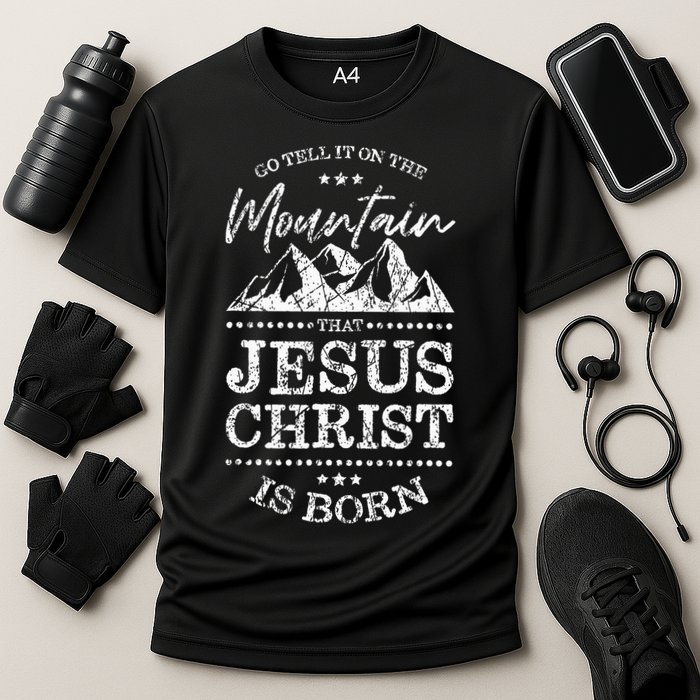 Christian Christmas Graphic S Go Tell It On The Mountain Performance Shirt