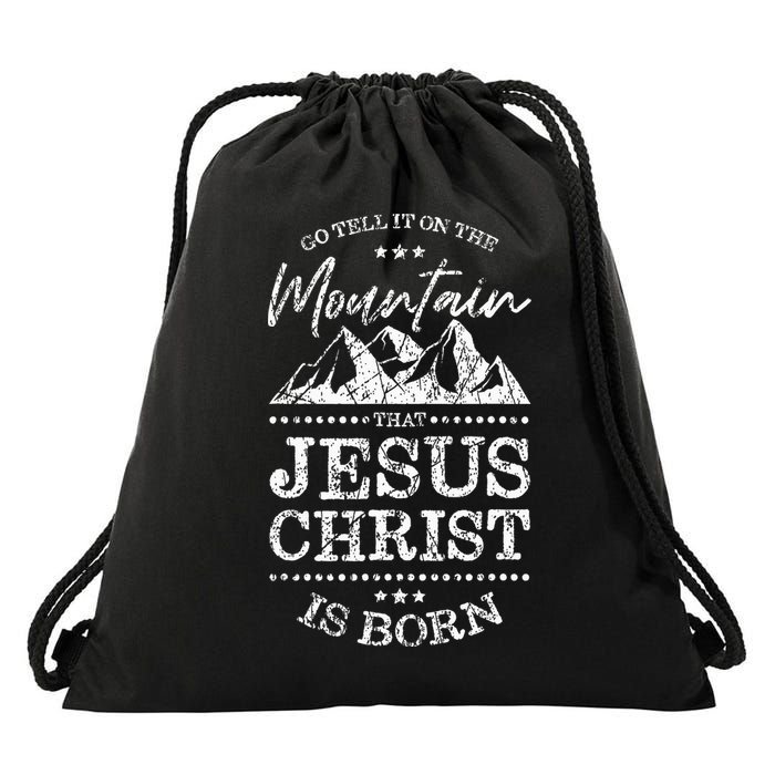 Christian Christmas Graphic S Go Tell It On The Mountain Drawstring Bag