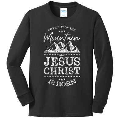 Christian Christmas Graphic S Go Tell It On The Mountain Kids Long Sleeve Shirt