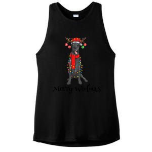 Christmas Cute Great Dane Dog Holiday Lights Merry Woofmas Gift Ladies PosiCharge Tri-Blend Wicking Tank