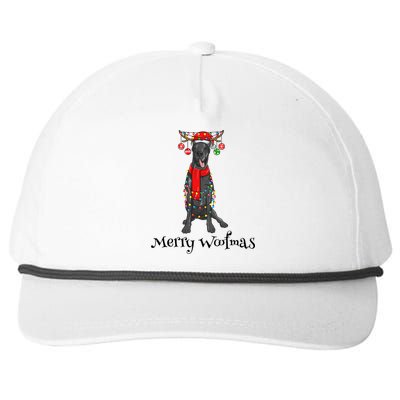 Christmas Cute Great Dane Dog Holiday Lights Merry Woofmas Gift Snapback Five-Panel Rope Hat