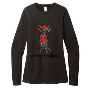 Christmas Cute Great Dane Dog Holiday Lights Merry Woofmas Gift Womens CVC Long Sleeve Shirt