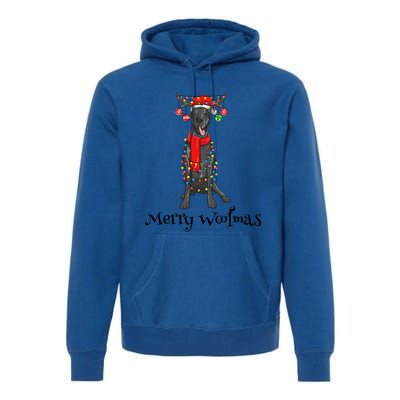 Christmas Cute Great Dane Dog Holiday Lights Merry Woofmas Gift Premium Hoodie