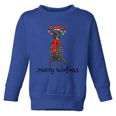 Christmas Cute Great Dane Dog Holiday Lights Merry Woofmas Gift Toddler Sweatshirt