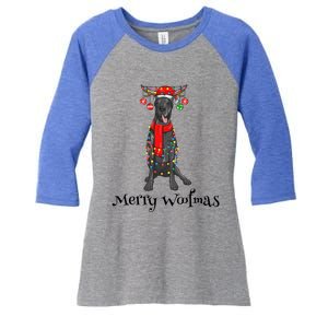 Christmas Cute Great Dane Dog Holiday Lights Merry Woofmas Gift Women's Tri-Blend 3/4-Sleeve Raglan Shirt