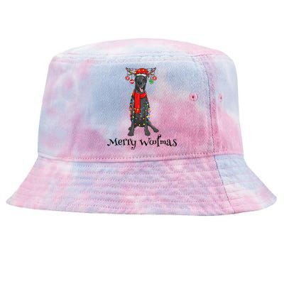 Christmas Cute Great Dane Dog Holiday Lights Merry Woofmas Gift Tie-Dyed Bucket Hat