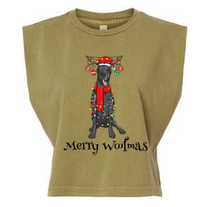 Christmas Cute Great Dane Dog Holiday Lights Merry Woofmas Gift Garment-Dyed Women's Muscle Tee