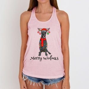 Christmas Cute Great Dane Dog Holiday Lights Merry Woofmas Gift Women's Knotted Racerback Tank