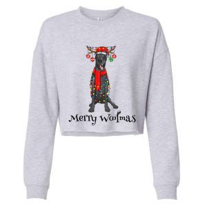 Christmas Cute Great Dane Dog Holiday Lights Merry Woofmas Gift Cropped Pullover Crew