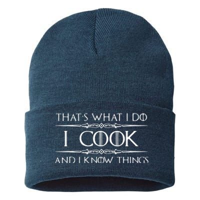 Chef & Cook Gifts I Cook & I Know Things Funny Cooking Sustainable Knit Beanie